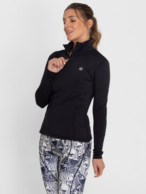 Polo Manga Larga Para Mujer Half Zip Negro Bsoul